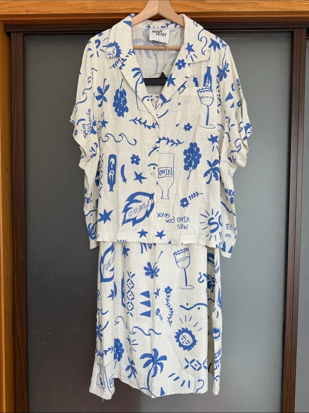 Paper Heart Blue & White Printed Two-Piece Set - Picture 1 of 5